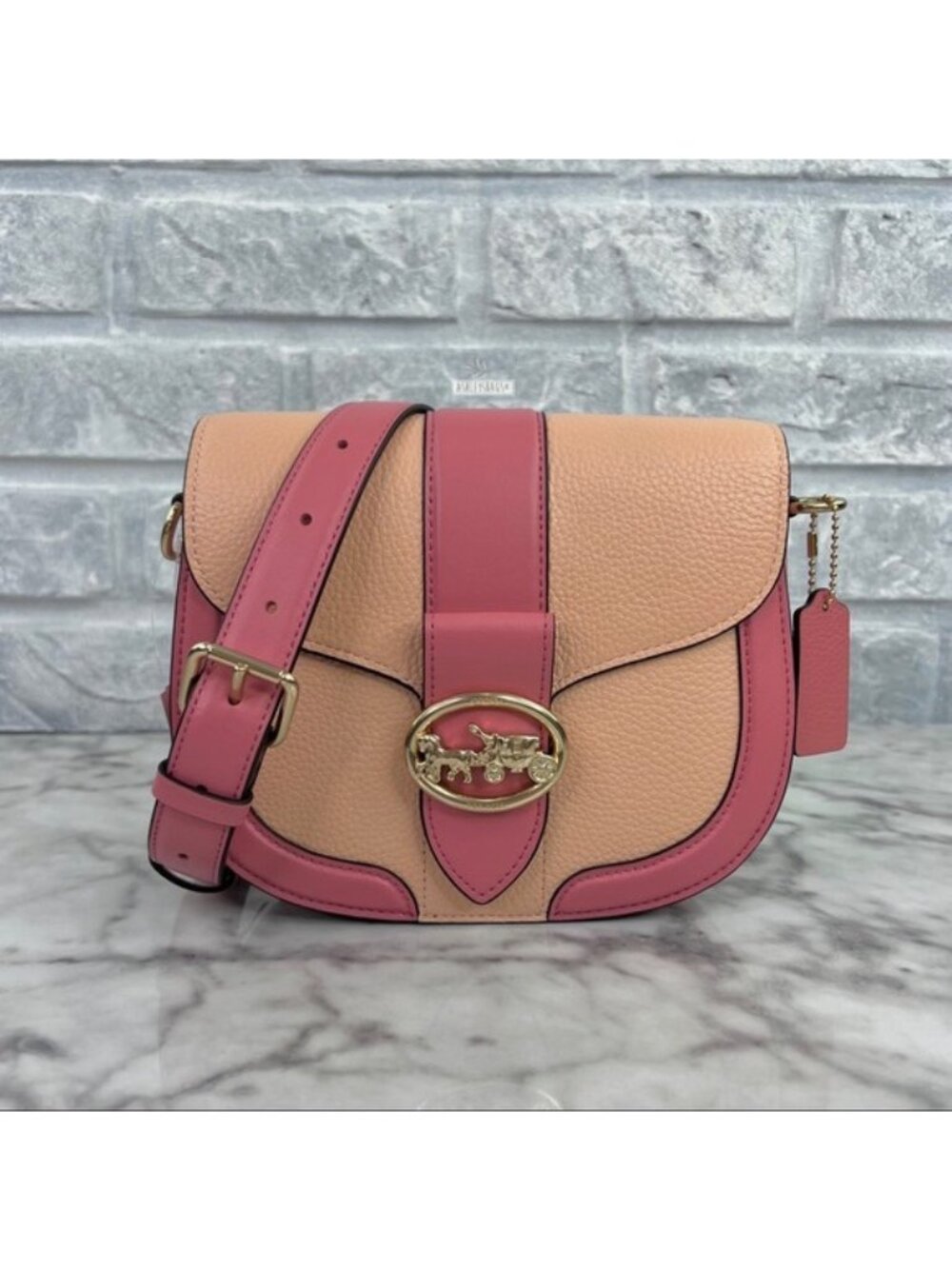 Coach Pink and Peach Pebbled Leather Crossbody Bag